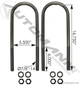 Aubk8166-166 Automann U Bolt Kit 7/8 Inch X 5 1/2 16 3/4