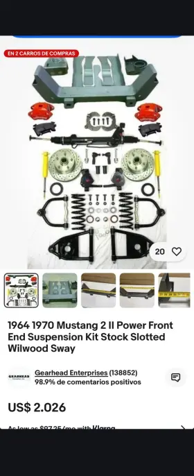 34457-dlx Gearhead 1964 1970 Mustang 2 Ii Power Front End Suspension Kit Stock Slotted Wilwood Sway