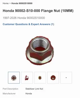 Honda 90002-s10-000 Genuine Nut Flange 10mm