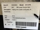 Passenger Lower Control Arm Rear Trailing Fits 13-16 Escape 319857 Used. Price: $85.88.